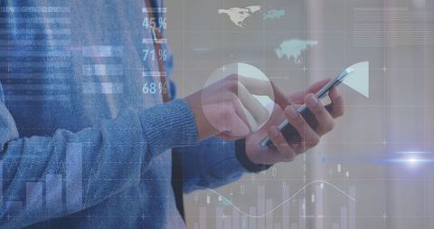 Man Interacting with Smartphone Analyzing Digital Data and Graphs - Download Free Stock Images Pikwizard.com