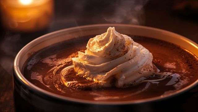 Steaming Hot Chocolate Topped with Whipped Cream and Cinnamon Aroma