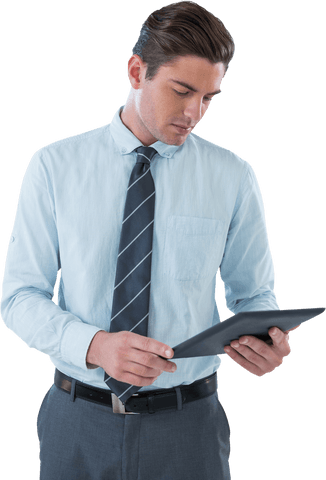 Professional Businessman Holding Digital Tablet on Transparent Background - Download Free Stock Videos Pikwizard.com