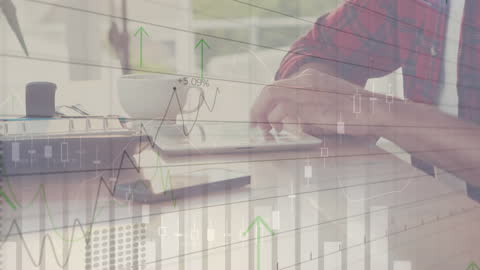 Business Analysis: Man Analyzing Data on Digital Tablet with Financial Overlay