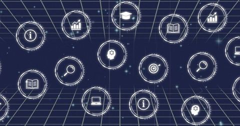 Digital Network with Data Processing Icons on Grid Background - Download Free Stock Images Pikwizard.com