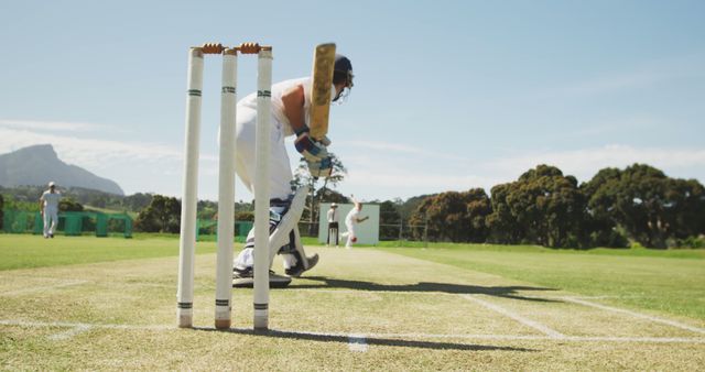 Cricket Game Action with Batsman Hitting Ball on Sunny Day - Download Free Stock Images Pikwizard.com