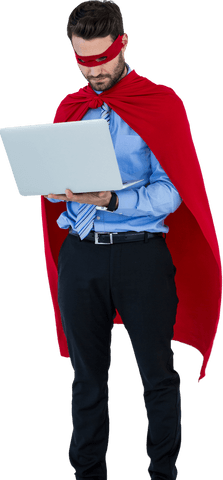 Transparent Businessman Superhero Typing on Laptop - Download Free Stock Videos Pikwizard.com