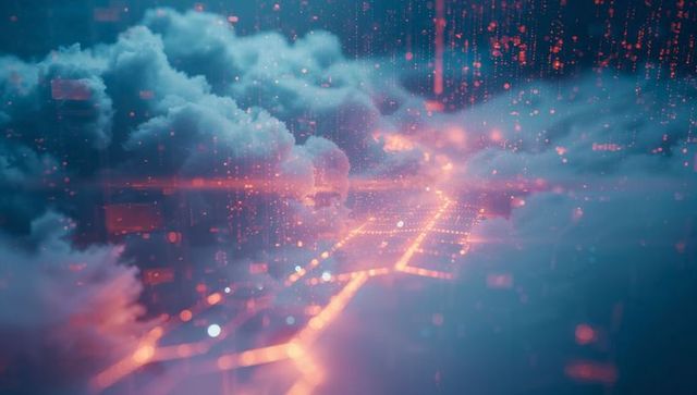 Sci-Fi Glowing Cloud with Digital Circuit in Virtual Network