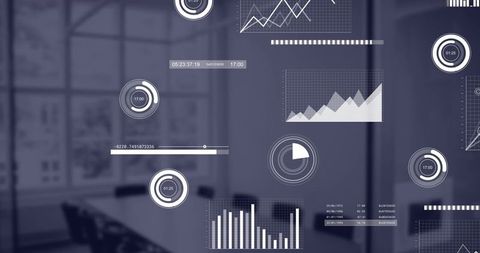 Futuristic data dashboard projecting analytics overlays in modern boardroom