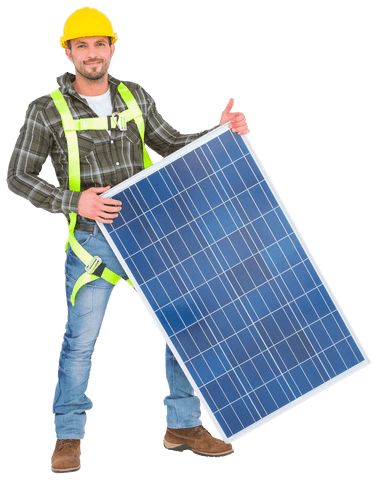 smiling technician holding solar panel on transparent background - Download Free Stock Videos Pikwizard.com