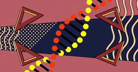 Vibrant Geometric Abstract Art with Red and Yellow Chain