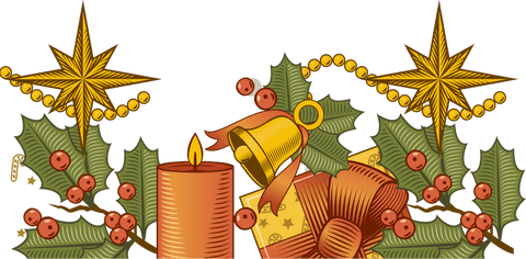 Festive holiday decor with candle and gift on transparent background