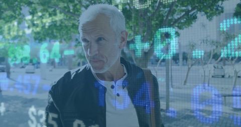 Senior Man Experiencing Urban Financial Data Interaction