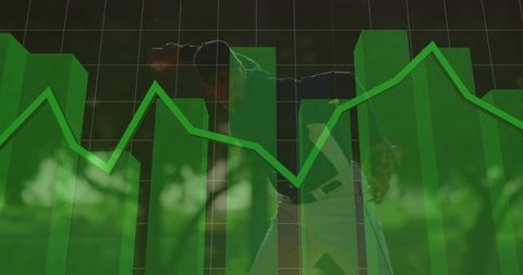 Dynamic Golf Swing with 3D Bar Chart Overlay Reflecting Performance