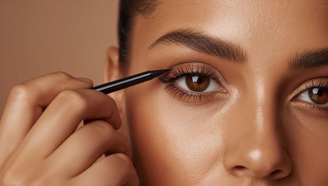 Close-up of Woman Applying Winged Eyeliner with Precision