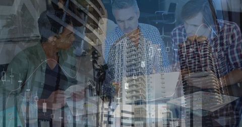 Global Business Finance Technology Overlaid on Diverse Team Collaboration