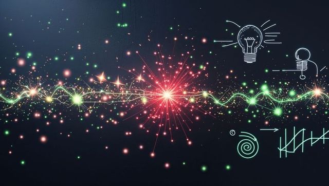 Abstract neon waveform with hand-drawn icons