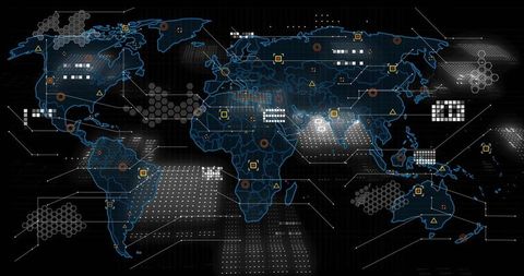Global network connections data display on digital world map
