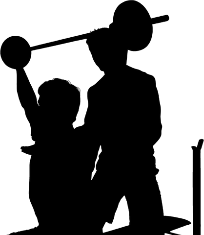 Transparent silhouette of trainer assisting workout with barbells