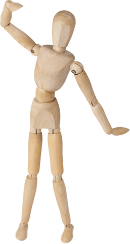 poseable wooden figurine with raised arm on transparent background - Download Free Stock Videos Pikwizard.com
