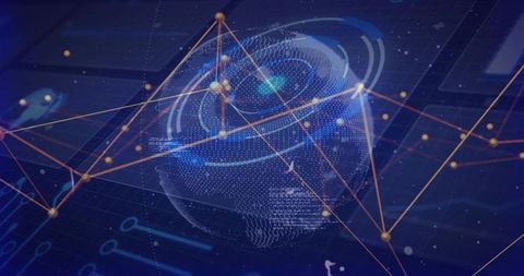 Futuristic holographic globe with data network connections