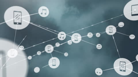 Abstract Digital Network with Music and Device Icons