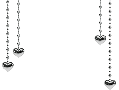 Metallic Bead Chains with Shining Heart Pendants on Transparent Background