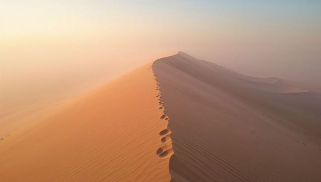 Serene sand dune footprints creating path in vast desert