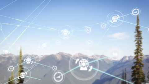 Innovative Digital Network Over Scenic Mountain Landscape