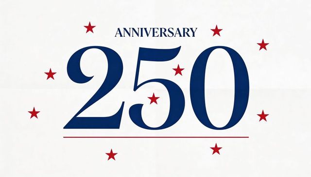 250th anniversary bold serif numerals with patriotic red stars and minimalist design