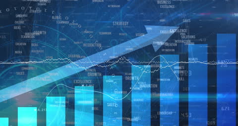 Data Analytics and Business Growth Visualization on Blue Background