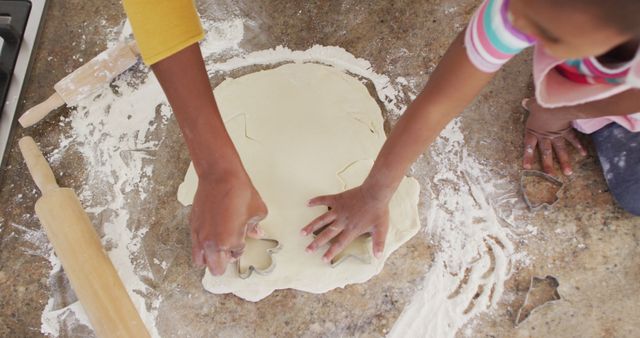 Children Cutting Cookie Dough Together in Kitchen - Download Free Stock Images Pikwizard.com