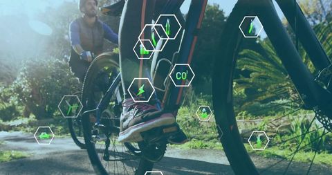 Friends Riding E-Bikes on Sunny Park Trail