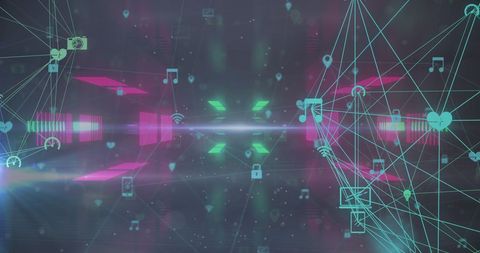 Abstract Digital Tunnel with Media and Connectivity Icons - Download Free Stock Images Pikwizard.com