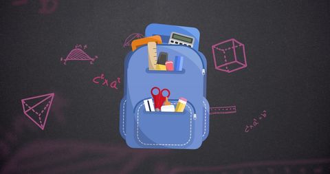 School Bag with Instruments and Math Equations Back to School Theme