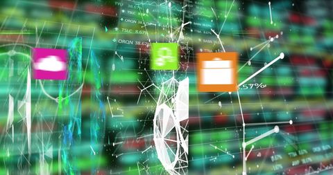 Abstract Holographic Icons and Global Connections on Stock Market Display