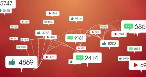 Social Media Engagement Network Visualization Showing Likes Comments Views and Analytics