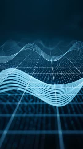 Cinematic Cyan Data Waves Flowing Over Blue Grid | Vertical Motion Graphics Loop