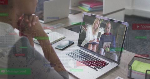 Businessman engaging in remote work video call meeting
