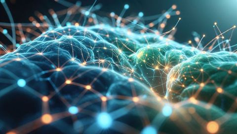 Futuristic Digital Network Structure with Blue and Orange Nodes