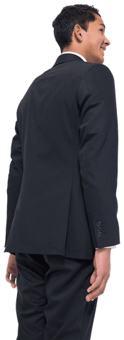 Transparent image of biracial businessman in suit smiling