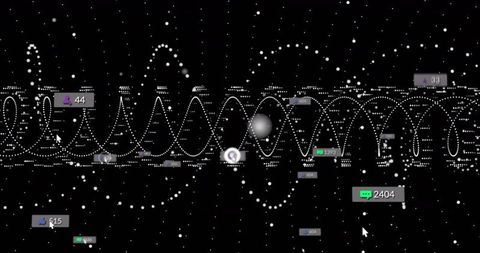 Dotted Data Waves Showing Social Metrics, Neon Pointers and Luminous Orb over Starfield