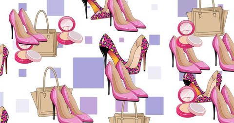 Colorful Pattern with Fashion Accessories: Shoes and Handbags