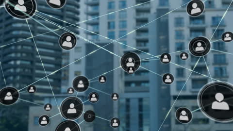 Digital Network Overlay on Urban Skyline