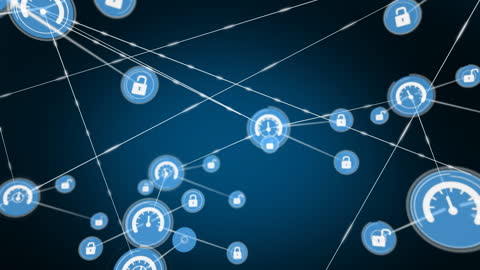 Digital Network of Security and Speed Icons on Blue