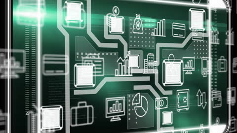 Digital Data Processing Animation on Black Background