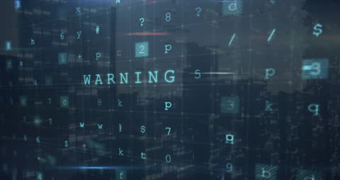 Cyber Attack Warning Overlay with Digital Data Flow
