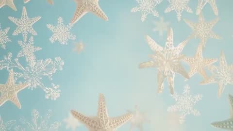 Drifting Gold Stars and White Snowflakes Floating over Soft Turquoise Backdrop