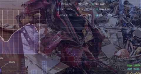 Stock Market Over Scrap Yard representing Economy and Recycling