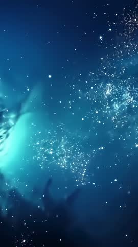 Vertical video zooming into cyan nebula with drifting star dust forming luminous cluster