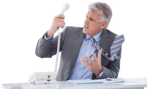 irritated businessman expressing anger holding telephone on transparent background - Download Free Stock Videos Pikwizard.com