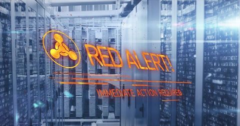 Data center red alert overlay with server racks