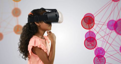Girl Exploring Virtual Reality with Headset and Digital Interface - Download Free Stock Images Pikwizard.com