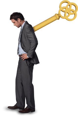 Transparent tension concept with businessman and key